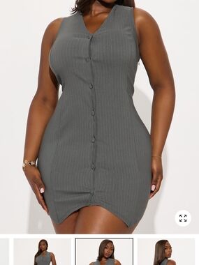 Fashion Nova Gray Pinstripe V-Neck Vest Dress